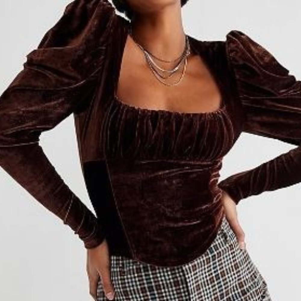 Free People Hold Me Velvet Chocolate Brown Crop Top Size Small Petite
